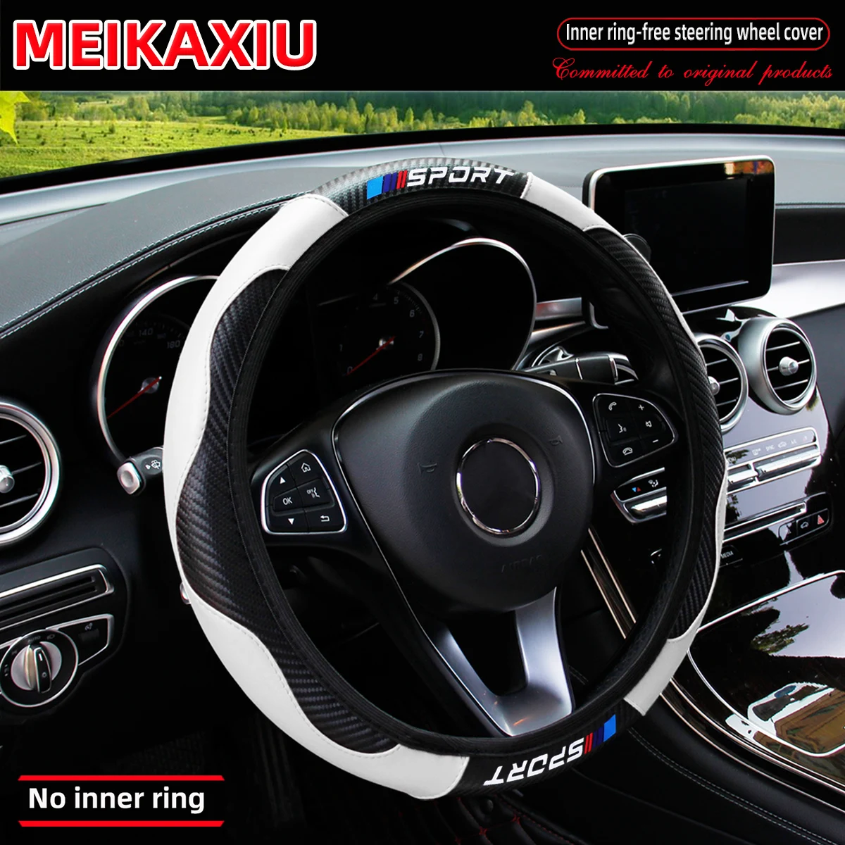 La cubierta para volante de fibra de carbono SPORT para todas las estaciones (sin anillo interior) es adecuada para accesorios interiores automotrices de 37-38 cm.