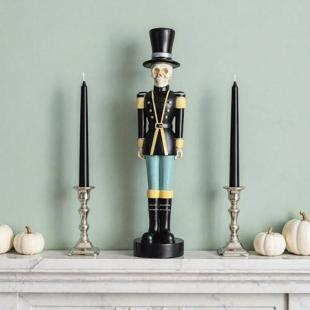 Resin Festive Table Decor Halloween Skull Nutcracker Figurine Resin Spooky Soldier Statue Collectible Nutcracker for Indoor