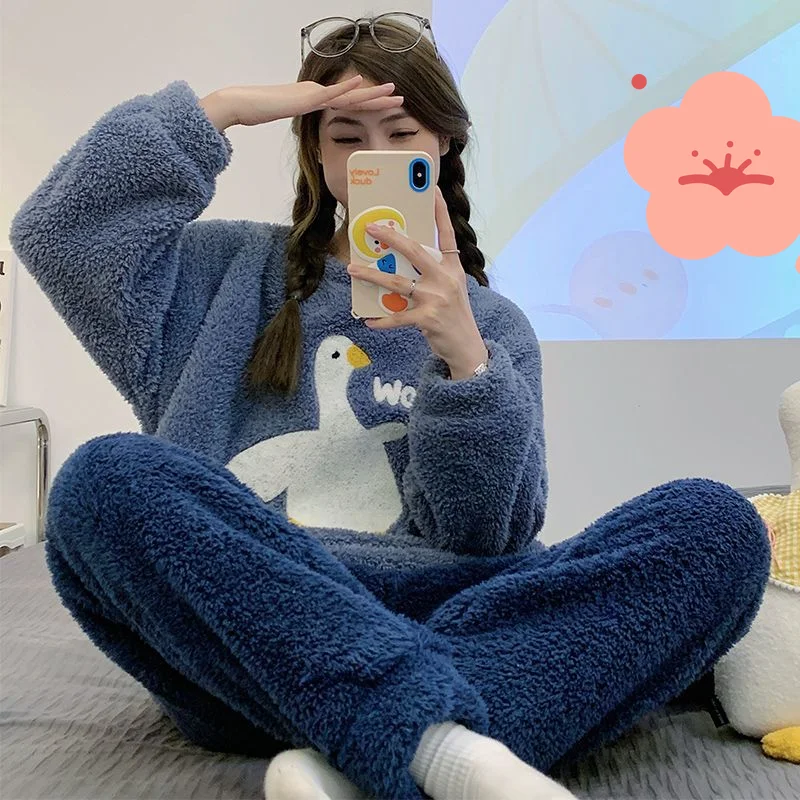 

Женские пижамы из кораллового флиса, зимняя домашняя одежда, новая модель, фланель, удобная одежда для сна, утепленный костюм на флисовой подкладке