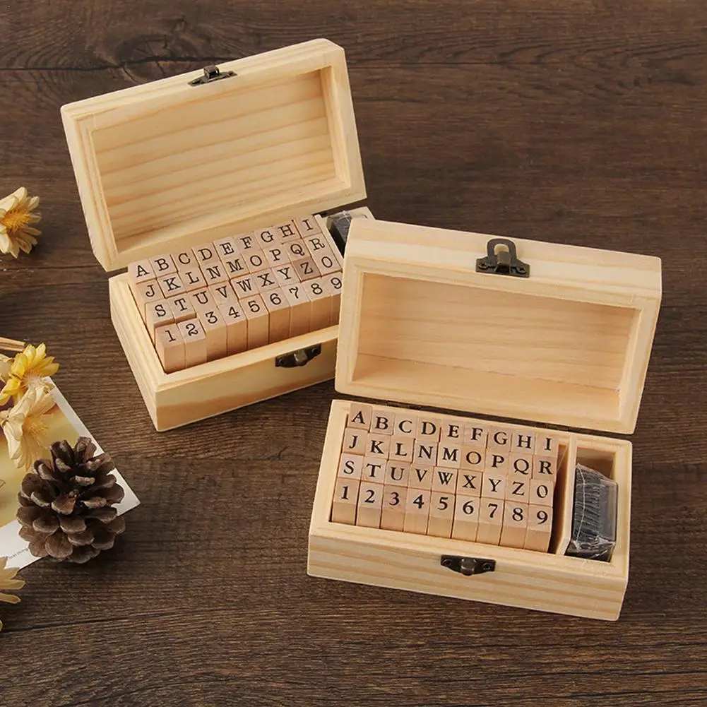 1set Wooden Seal 26 English Alphanumeric Symbols Wooden Box Binding Exquisite Gift Creative Seal