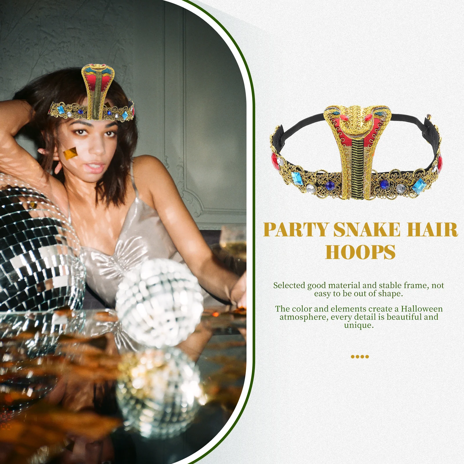 

1 set Snake Arm Bangle Headpiece Egyptian Style Costume Party Prop Halloween Hair Band Upper Arm Band Cuff Reusable Party