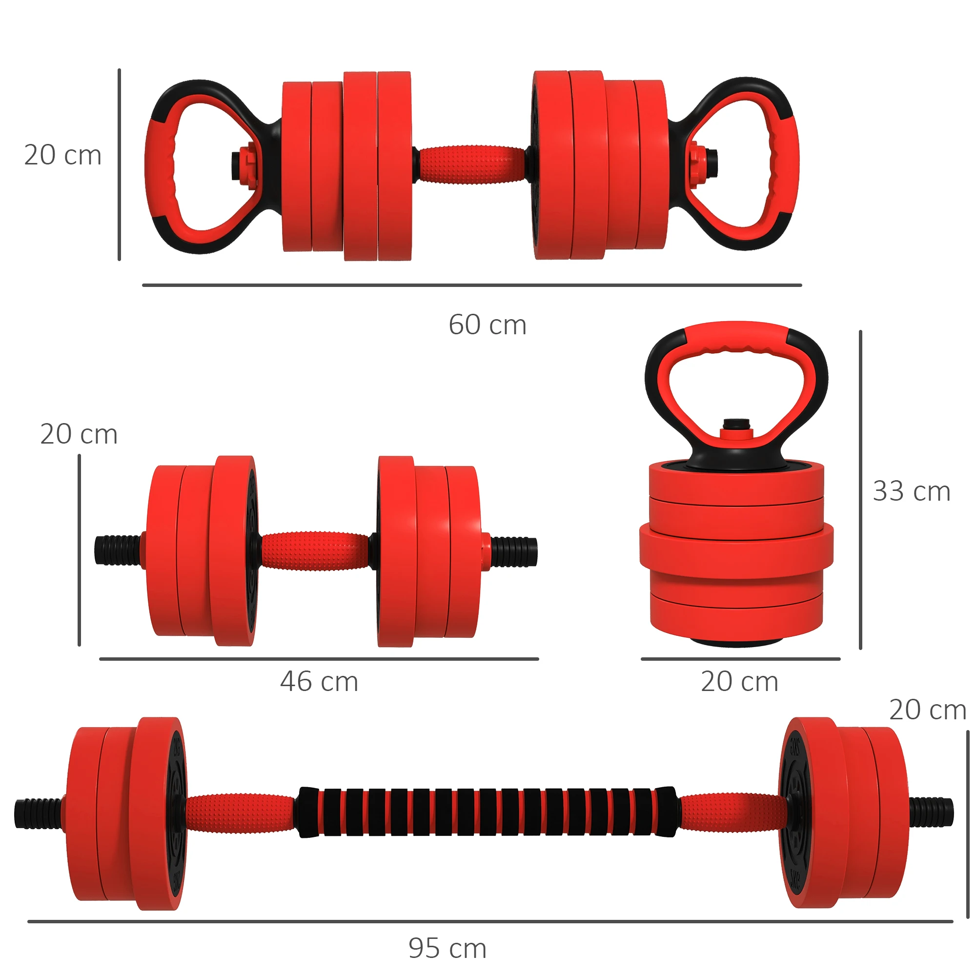 Fotografia 3: Kit de Halteres Sportnow 20kg 4 em 1 / 20kg 6 em 1 com Kettlebell e Barra de Peso Verde