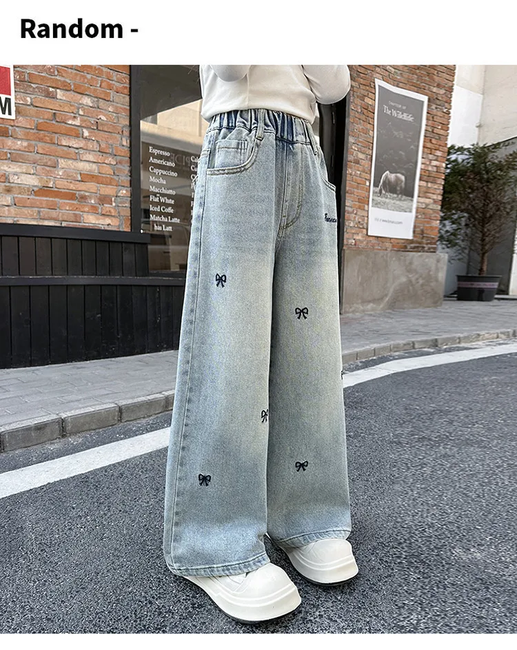 5-14 Jahre Frühling Herbst Mädchen-Jeans, modische Retro- und Vintage-Hose mit fünfzackigem Sternmuster und Stickerei, weit geschnittene Hose für Teenager-Mädchen – Detail 31