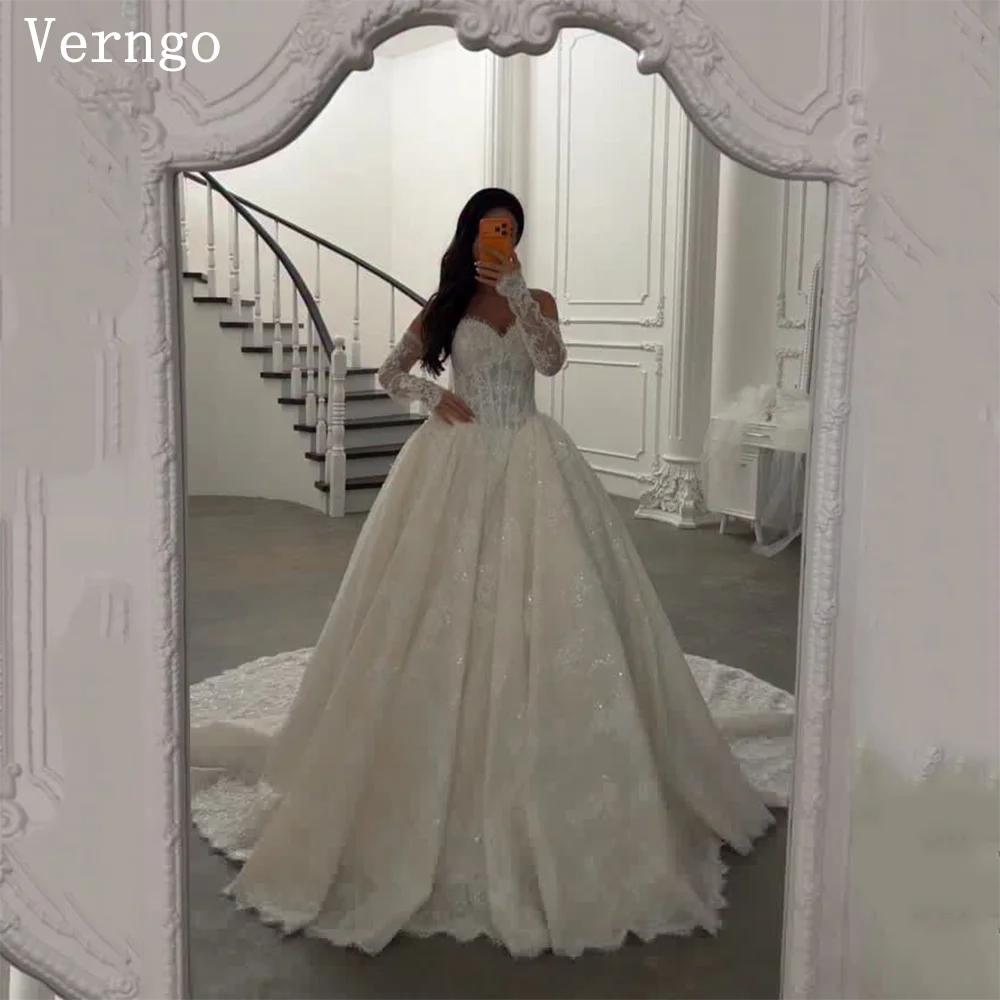 

Verngo Luxury Lace Wedding Dress A Line Sweep Train Bridal Gowns Women Sequined Bride Dresses Customized