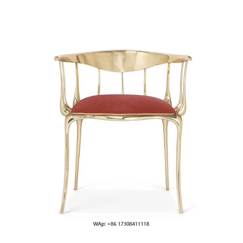 Portuguese Pure Copper Dining Chair High-End Designer Single Reception Chair Home Villa Backrest Leisure Chair