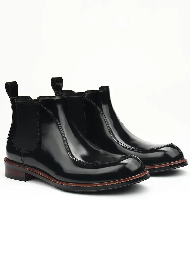 

2025 New Men's Business Dress Shoes Shiny Leather Pointed High Top Short Boots Shoes for Men
