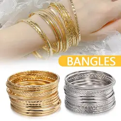 12pcs Punk Curb Cuban Chain Bracelets Set for Women Miami Boho Thick Gold Color Charm Bracelets Bangles Fashion Jewelry