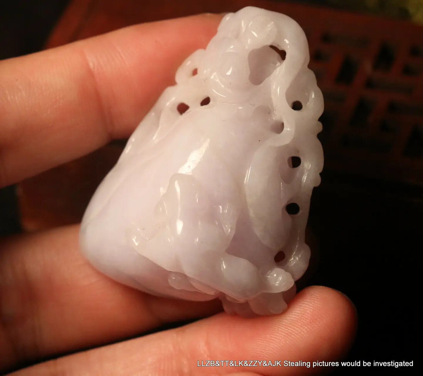 

Cool Looking Chinese Natural Jadeite Jade Lavender Peach Li Dragon Totem Carving Amulet AAA LzK Timestown 20201126A