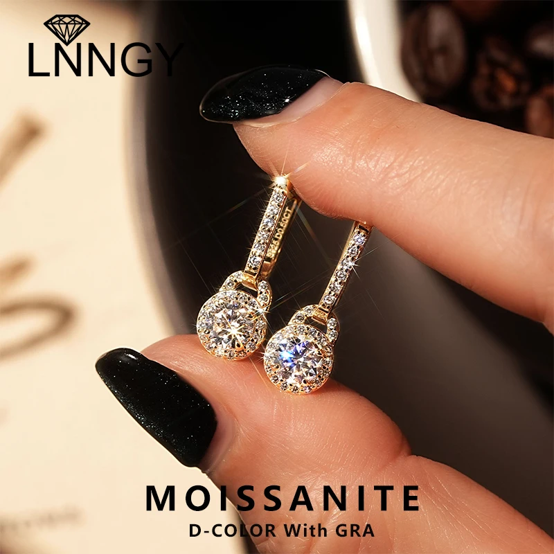 

Lnngy GRA Certified 5MM Moissanite Hoop Earring Original 925 Sterling Silver Circle Earrings For Women Korean INS Jewelry Gift