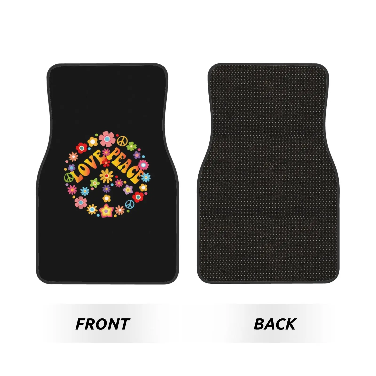 PEACE LOVE 60s 70s Car Floor Mats of 4 Pieces Anti Slip Front and Rear Foot Mats Universal Car Accessories for SUV Van Truck