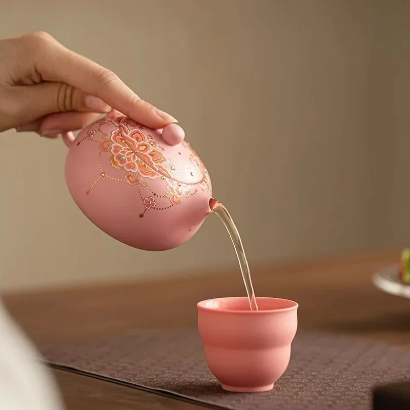Pink Mud Purple Sand Xishi Pot Household Teapot Handmade Ladies High-value Special Kung Fu Tea Set Fengming Luxury Gift Teapot
