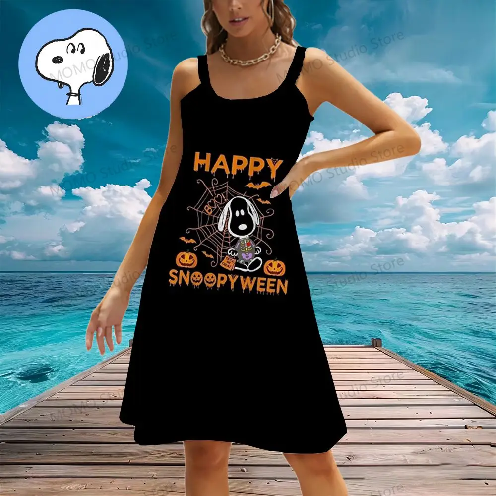 Snoopy Women's Beach Dresses Kawaii  Summer New Dress S-3XL Sling 2024 Boho Y2k  Fashion Woman Elegant Sexy 2024