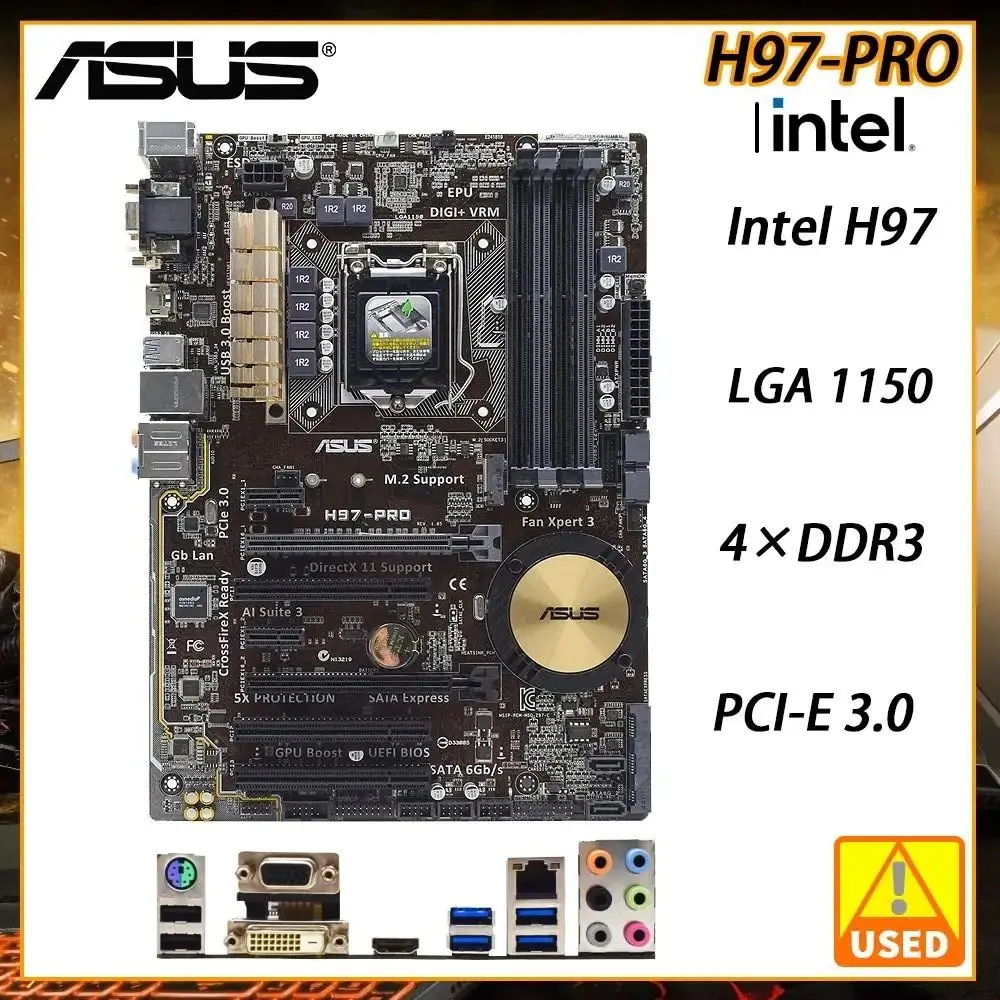 

ASUS H97-PRO Motherboard 1150 Motherboard DDR3 Support Xeon v3 Core i7 i5 i3 Cpus Intel H97 PCI-E 3.0 32GB ATX VGA DVI M.2 SATA3