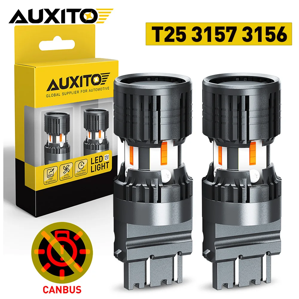 AUXITO 2Pcs Canbus T25 3157 3156 LED Turn Signal Lamp P27W P27/7W 3057 3056 Âmbar Luz Amarela Para VW Jetta Glof Toyota Tacoma