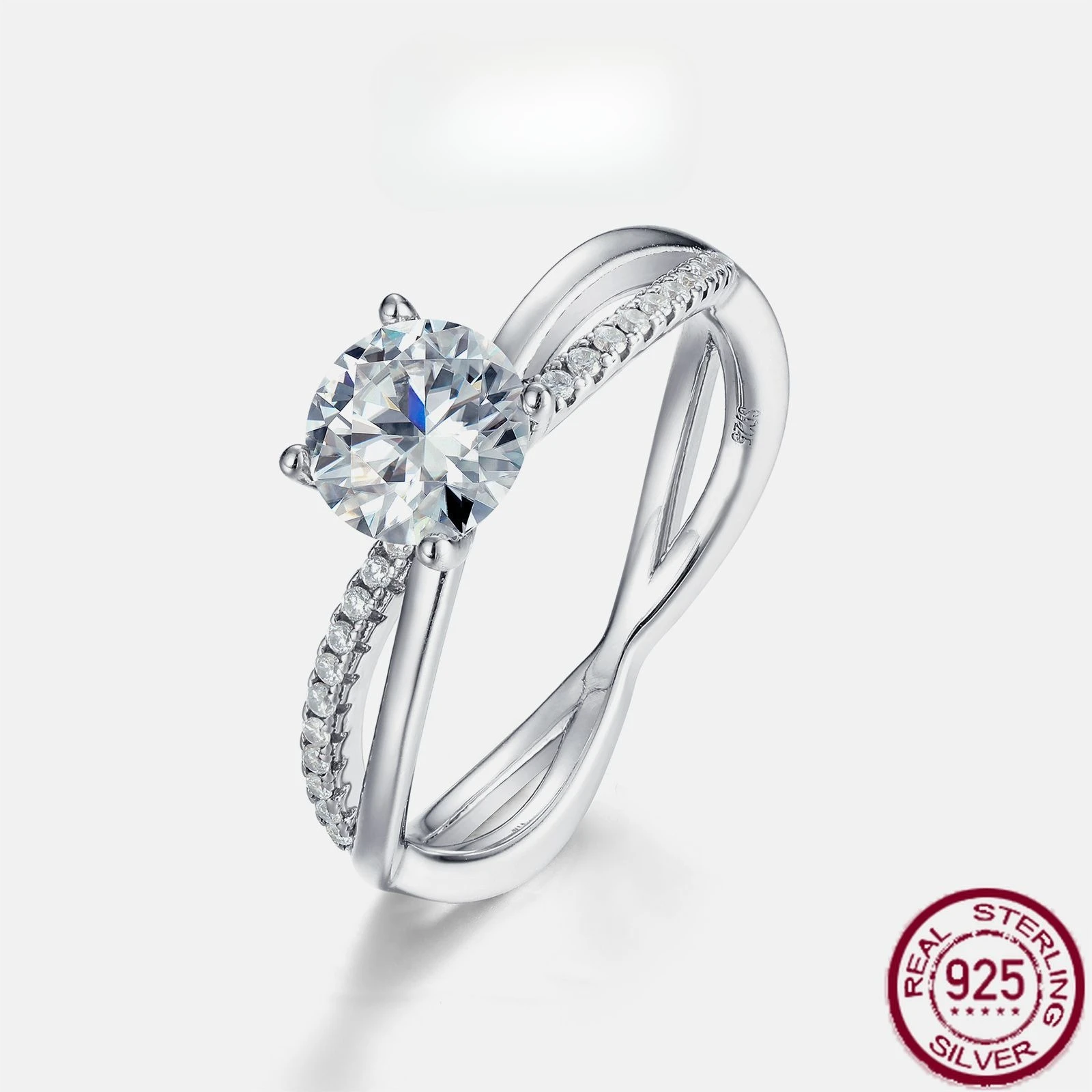 

New S925 sterling silver moissanite ring, double-layer twisted arm diamond ring, one carat wedding jewelry