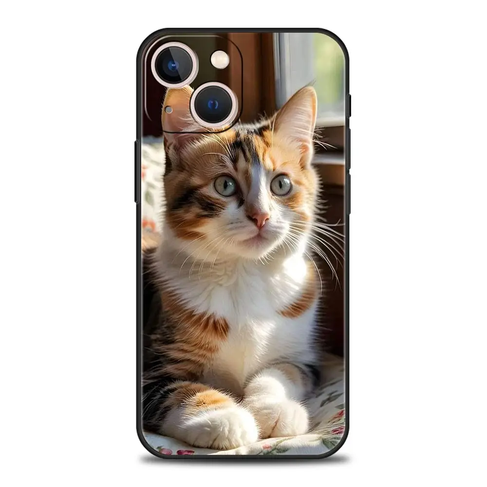 Phone Case For iPhone 16 15 14 13 12 11 Pro Max XS X XR SE 7 8 Plus Soft Silicone Black Cover Funda Cartoon Fun Cat Pet Dog