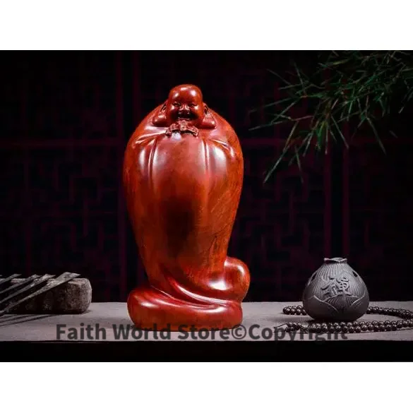 

Special Offer--18CM TALL-HOME Spiritual protection Bless family # Handmade Yellow pear wood carving FU -MILE Buddha statue