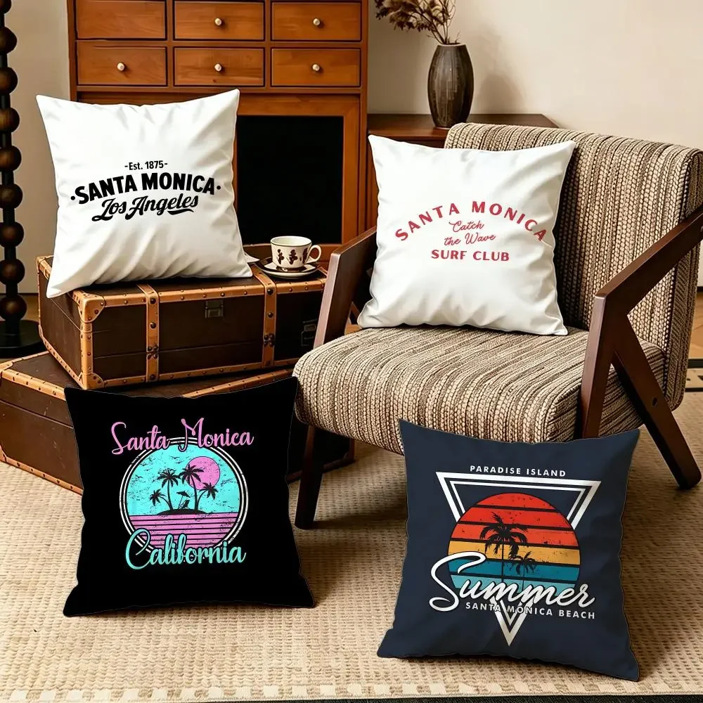 Vintage Beach Vibes Santa Monica California Surf Club Summer Coastal Ocean Throw Pillow Pillow Covers