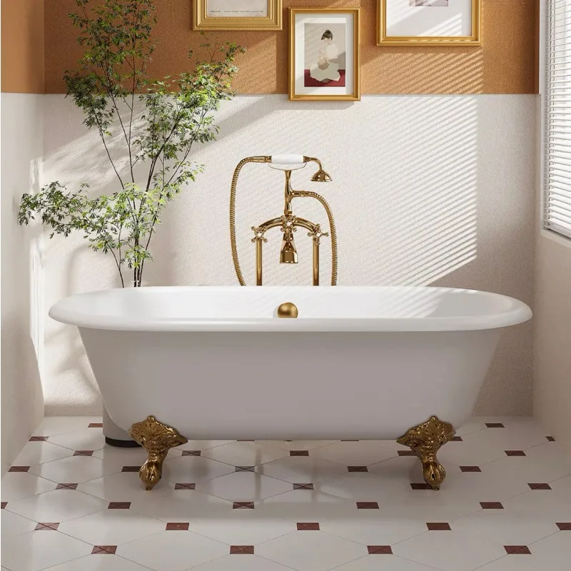 

French retro double cast iron enamel bathtub home independent small apartment B & B hotel Internet celebrity bath basin
