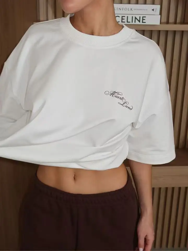 Heart Land Letter Print Simple Design White Black Pink Three Color T Shirt Female Short Sleeve Summer Oversized Tee Dropshipping