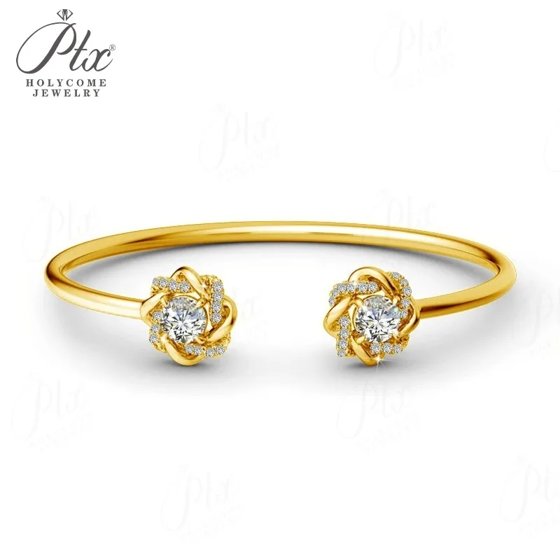 Moissanit-Armreif 6,5mm 2ct Rundschliff D-Farbe 925 Sterling Silber 18K Vergoldet Klassisches Geschenk Charm Holycome Schmuck – Detail 1