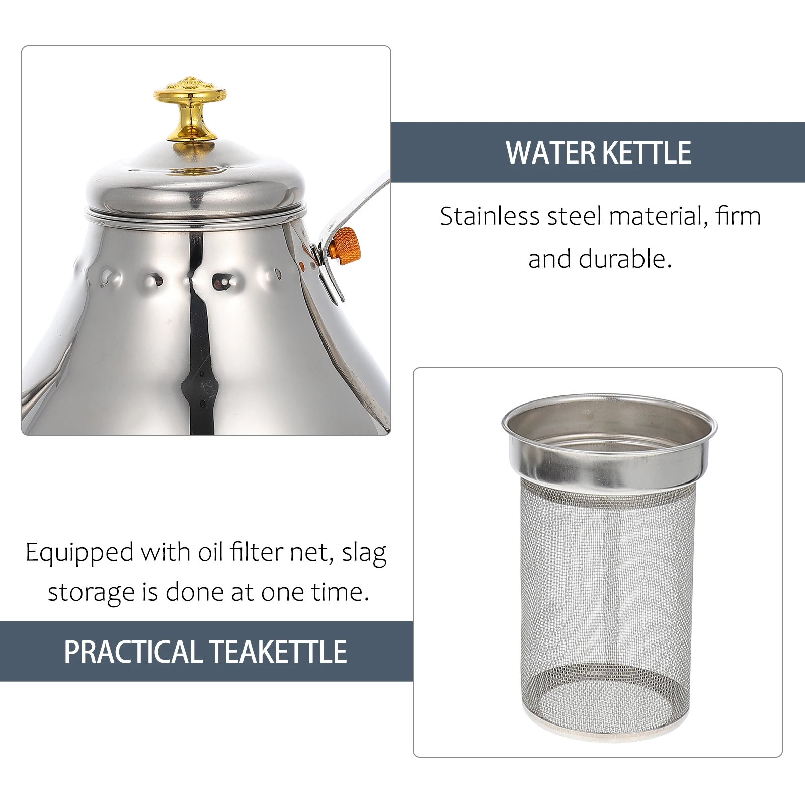

1pc Portable Stainless Steel Water Boiling Tea Kettle With Filter Anti-Rust Heat Resistant Practical Household Kitchen Supply