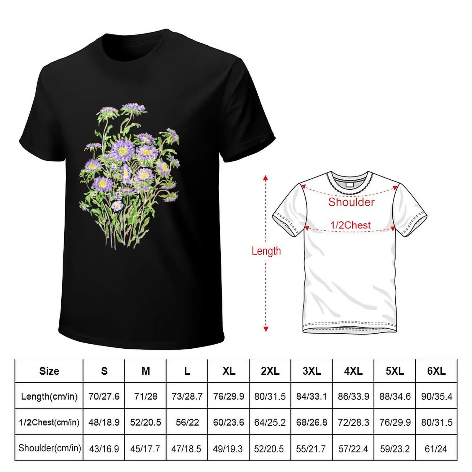 purple aster flowers watercolor T-Shirt korean fashion cute clothes oversized graphic tee tees luxury clothes men