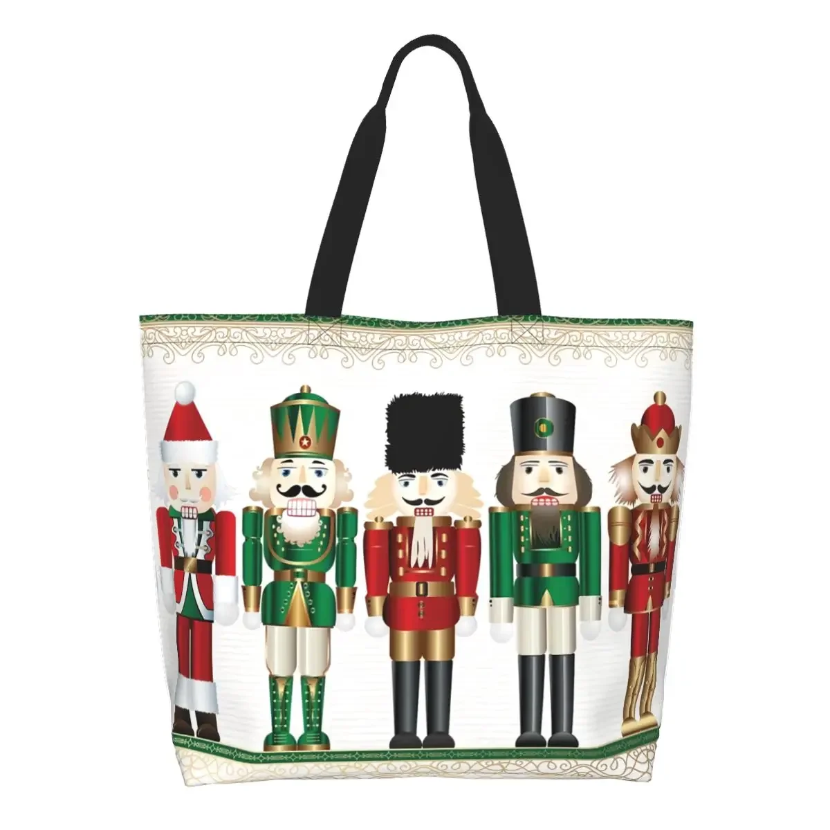 Merry Christmas Nutcrackers Shopping Bag Canvas Shoulder Tote Bag Washable Nutcracker Soldier Doll Gift Groceries Shopper Bags