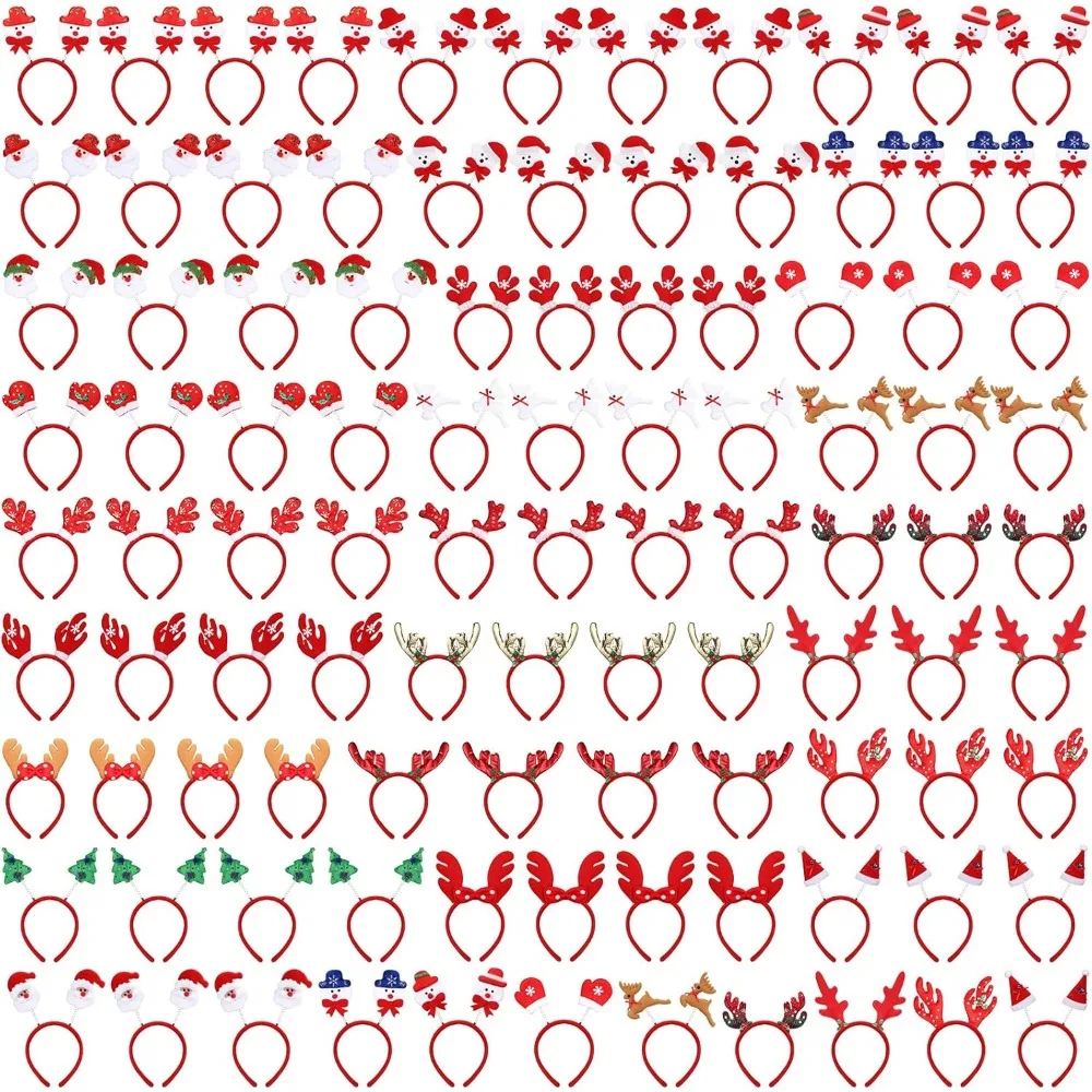 

Christmas Headbands Bulk 100 Pcs Santa Hat Reindeer Antlers Hair Band Holiday Party Hair Accessories for Xmas Festival