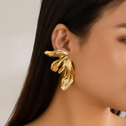 IngeSight.Z Asymmetric Lily Flower Petal Earrings for Women Vintage Gold Color Geometric Stud Earrings Ladies Jewelry
