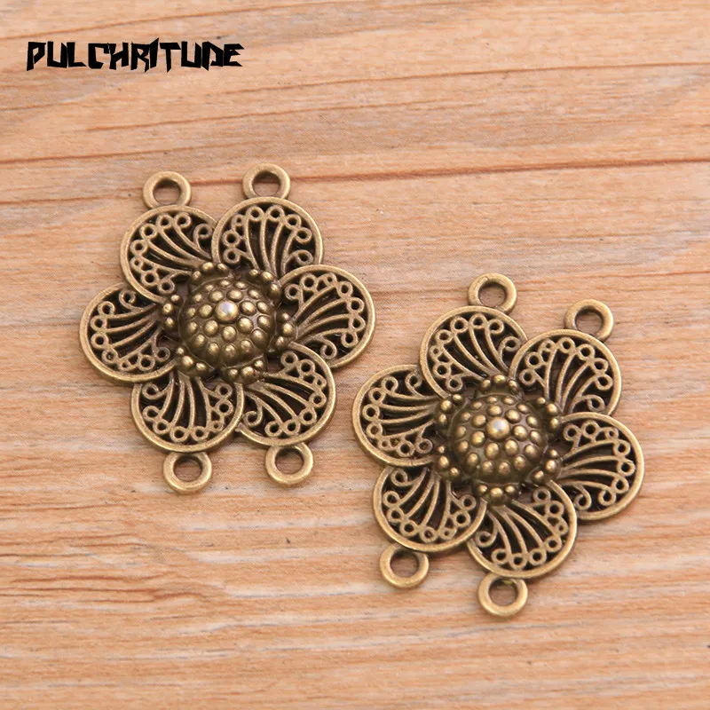 PULCHRITUDE 6pcs 28*33mm New Product Two Color Zinc Alloy Hollow Flower Porous Connectors Jewelry Making DIY Handmade Craft