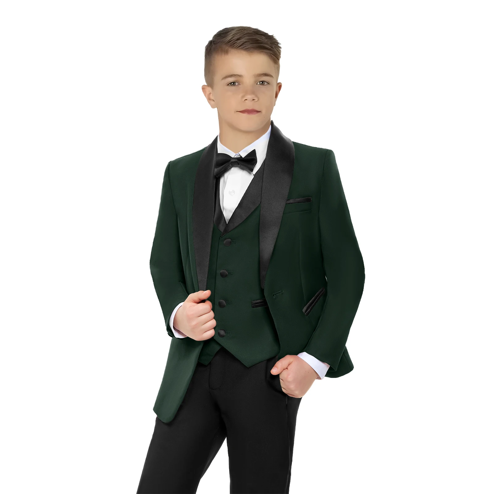 White Formal Blazer Suit Set 3 to 14 Years Regular Fit Blazer Set Including Jacket Vest Pants Bow-tie Solid Kids Tuxedo