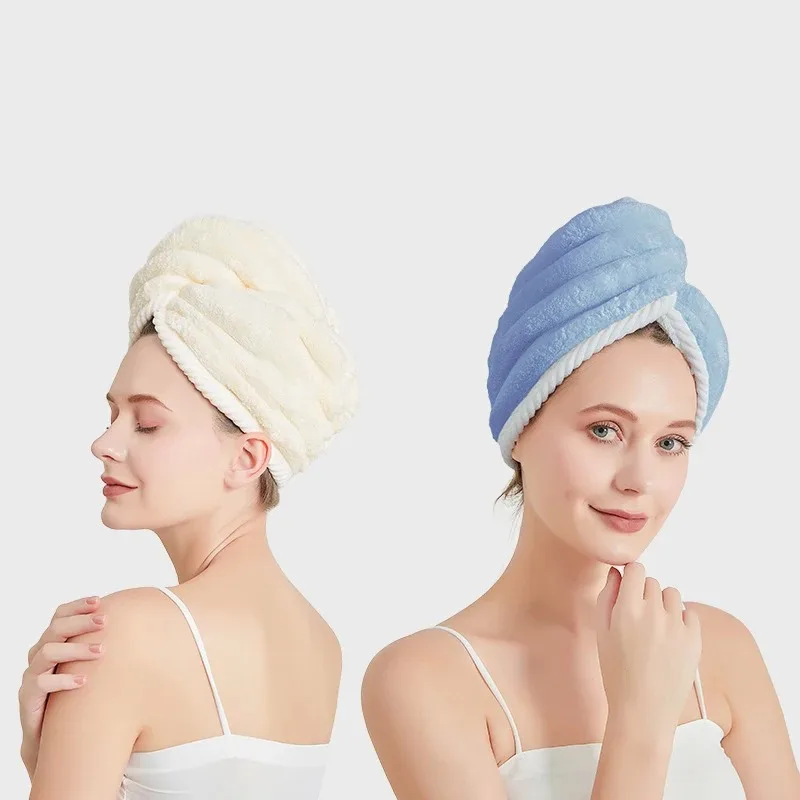 

Women Coral Fleece Hair Towel Cap Hat Bath Hat Solid Towel Cap Super Absorption Hair Dry Solid Color Thickened Hair Drying Cap