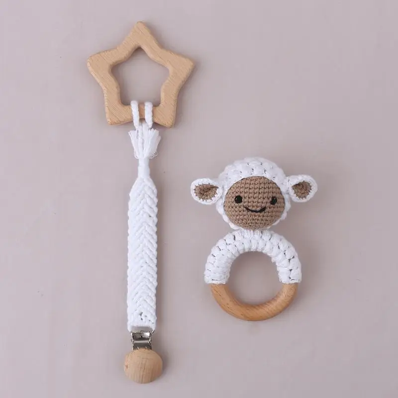 E06f 1 ensemble bébé nouveau-né étoile étoile teether sacificier clip chain mamelon support bricolage crochet hochet d'agneau