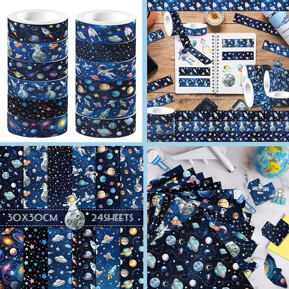 Weltraum-Thema Washi Tape und Scrapbooking Papier Astronaut Planet Muster Origami Kunst Hintergrund Scrapbook Papier DIY Handwerk