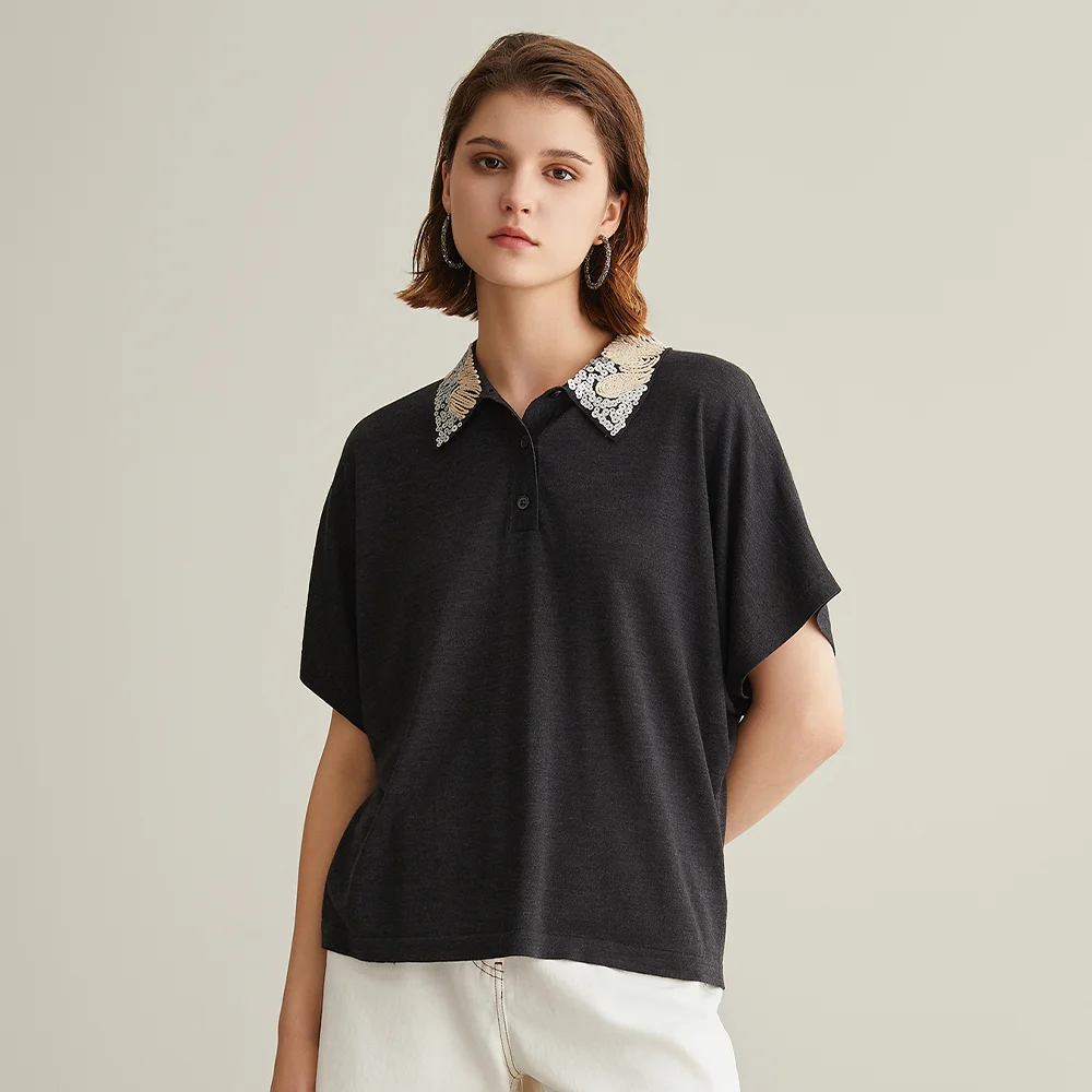 BC629 Ladies Clothes For Women Luxury Women\'s Clothing Merino Wool Pullover Sweaters Woman Silk Cloth Woolen Sequin Polo Shirt