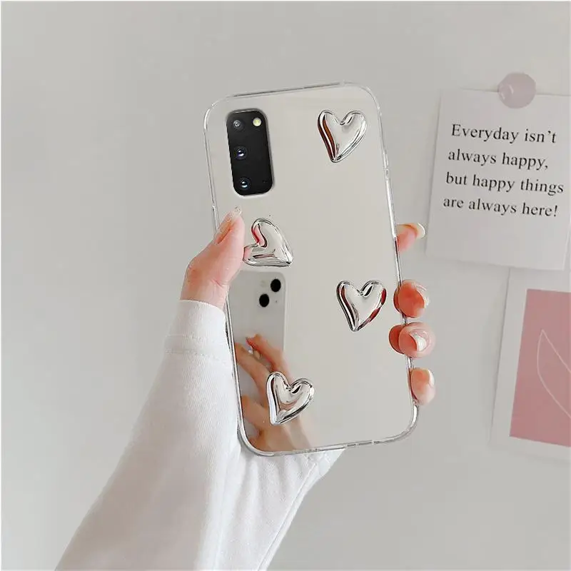 For Samsung Galaxy S20 FE S21 Ultra S9 S8 Plus Glossy 3D Love Heart Mirror Phone Case S20FE S20Ultra S20PLus Cover S 20 21 9 8