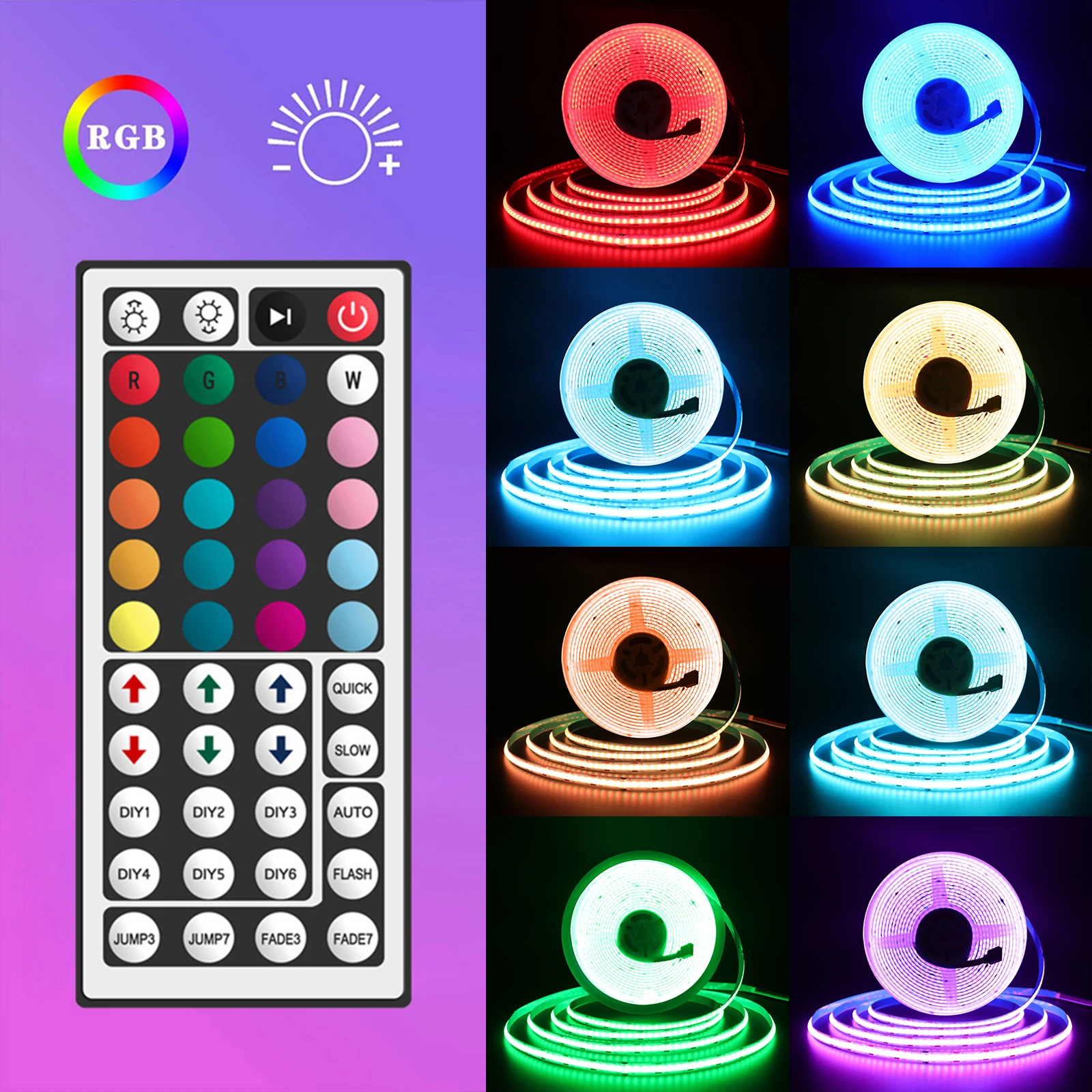 5V USB RGB COB LED Strip Light Dimmable Bluetooth 24/44keys Remote Control Sync with Music COB Linear Tape Room Blacklight Decor