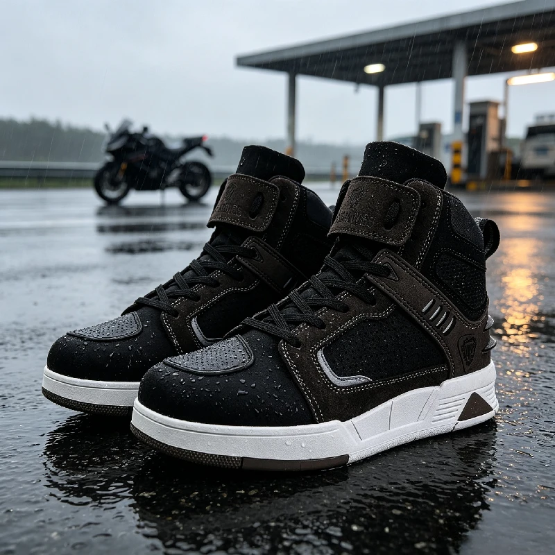 JG.WOLVES Men Motorbike Sneaker Motorcyclist Shoes Anti-slip Motorcycle Boots Microfiber Leather Touring Boots Botas Moto
