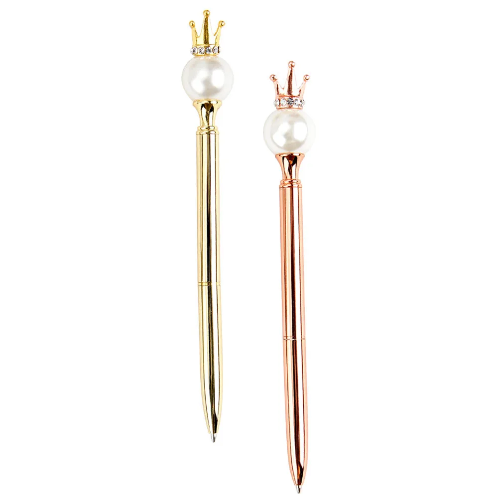 

2 шт., вращающиеся ручки с металлической короной, элегантные шариковые ручки для делового использования, ручка для подписи, канцелярские принадлежности, вращающаяся ручка с металлической короной