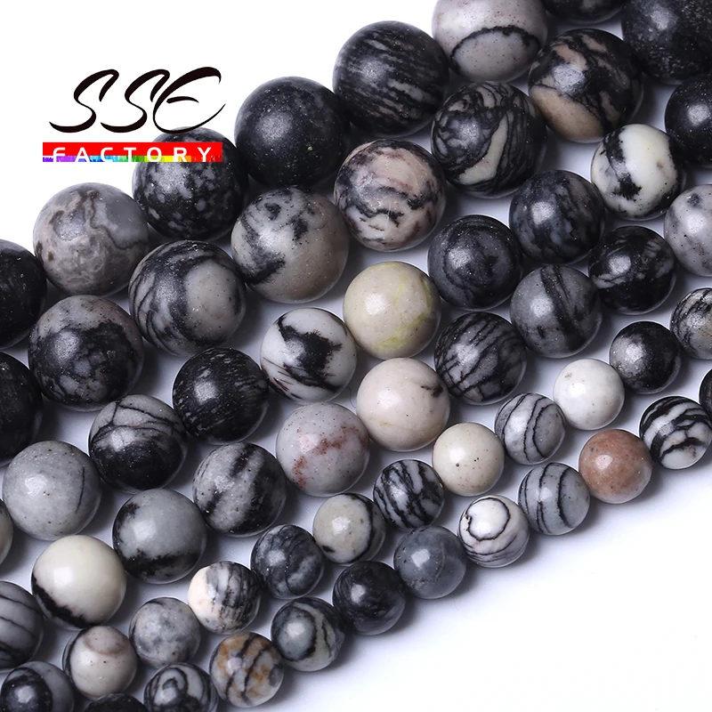 A+ Natural Stone Black Stripes Jaspers Beads Round Loose Spacers Beads For Jewelry Making DIY Bracelets 4 6 8 10 12mm 15