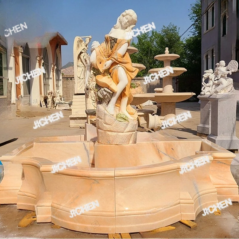 

Большой каменный фонтан с европейскими персонажами, уличный водный фонтан соответствующего цвета мрамора, каменный фонтан