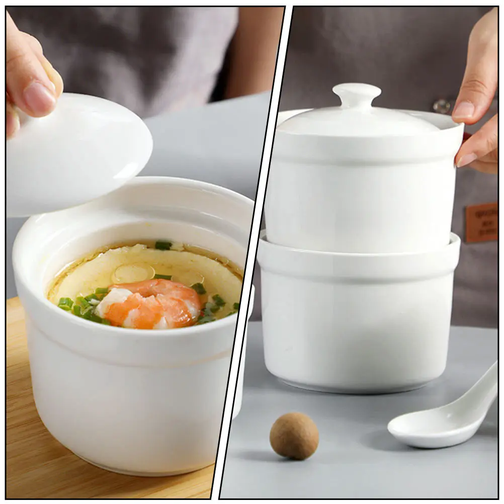 

1Pcs Ceramic Stew Pot Soup Bowl with Lid Household Kitchen Tableware Exquisite Soup Container for Edible Bird Nest and