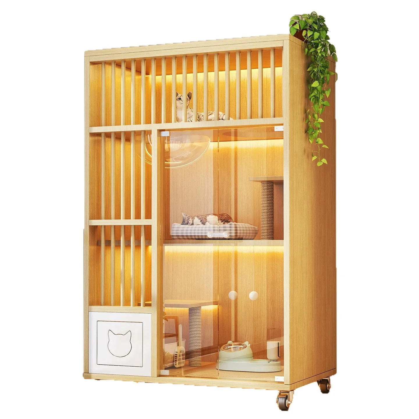 Cat villa large free space wooden multi-layer ventilated and breathable cage space capsule cat climbing frame integrated