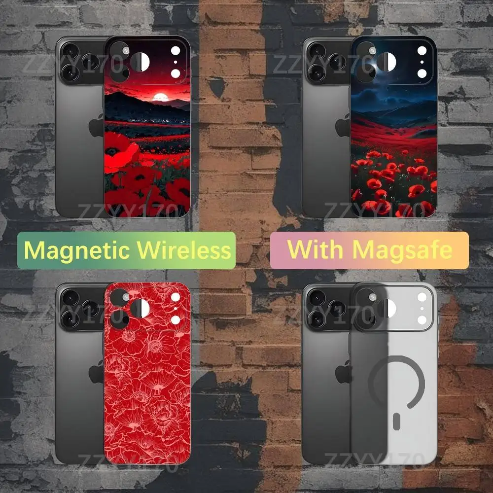 

Poppy Flower Bloom Phone Case For iPhone 17,16,15,14,13,12,X,XS,Pro,Max,Plus,E,Air,Mini with Magsafe Magnetic Slim Frosted
