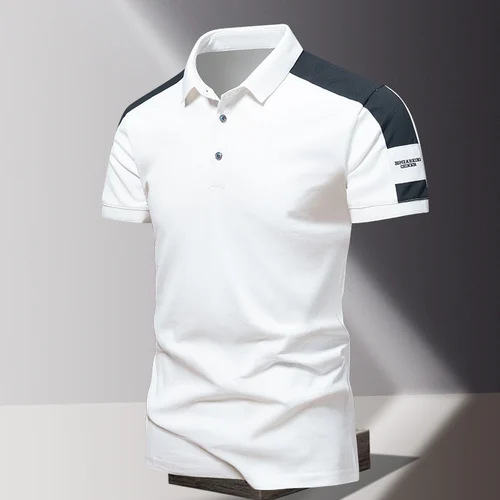 Imagen 2 del producto Polo informal de manga corta para hombre, camiseta a rayas con solapa, transpirable, de alta calidad, 100% algodón, novedad de verano