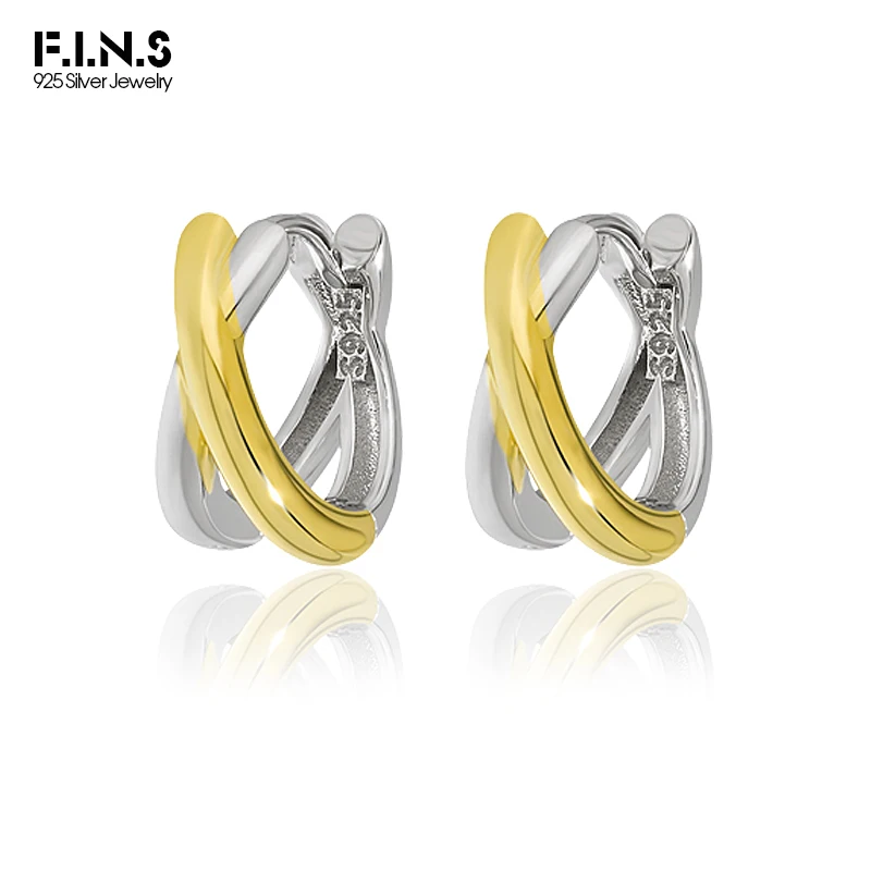 

F.I.N.S Original Simple Crossed Double Circle S925 Sterling Silver Hoop Earrings Geometry Piercing Ear Fine Jewelry Pendientes