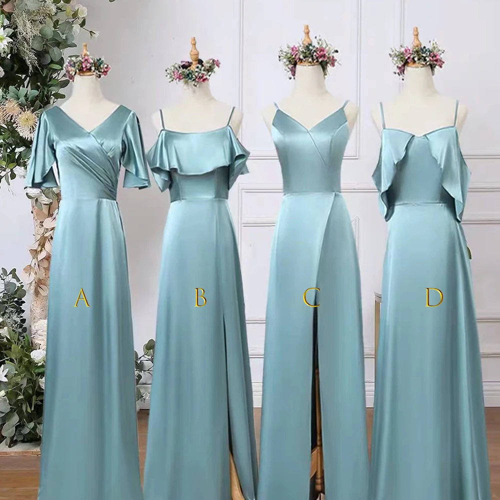 

SuperKimJo Elegant Bridesmaid Dresses Long Vestidos Para Bodas Mujer Invitada Satin Blue Cheap Wedding Guest Dresses Rrobe Femme