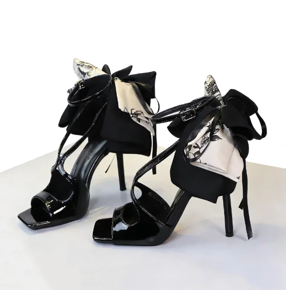 Elegant socialite with fish mouth and exposed toe sandals, women's new bow bag, non tiring heel high heels, women's shoes
