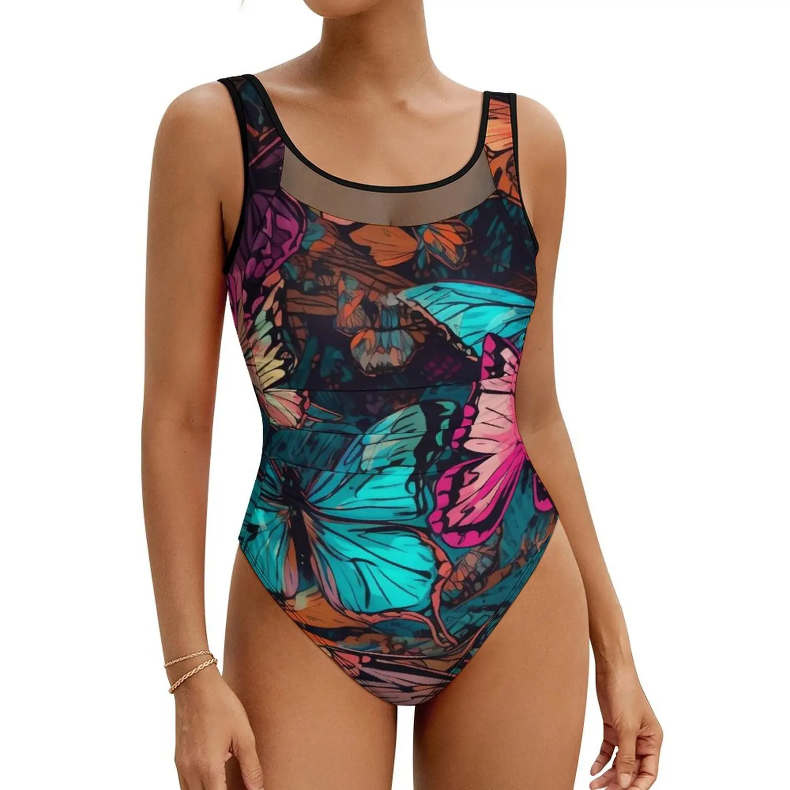 

Watercolor Butterflies Swimsuit Sexy Animal Print Lady Swimwear One Piece Retro Swimsuits Vacation Bath Push Up Cut Out Monokini
